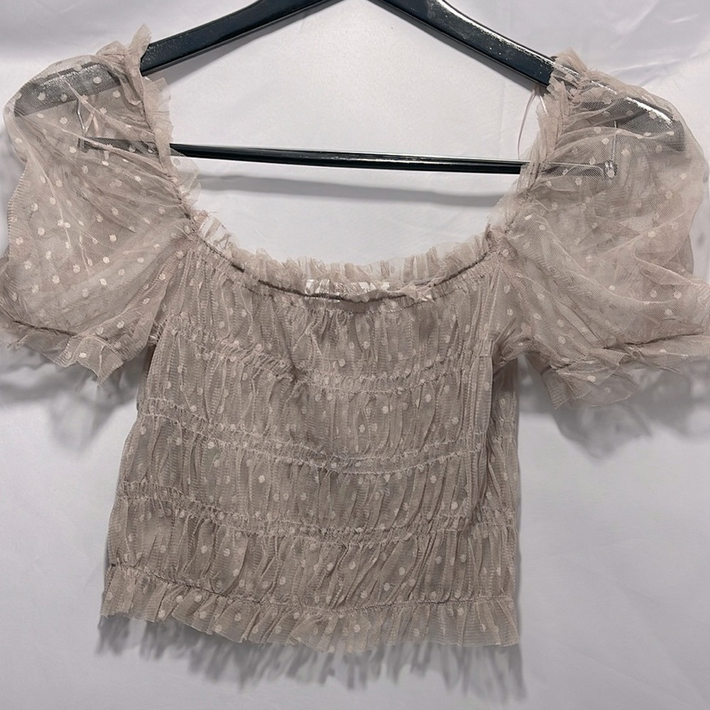 MOONFLOWER THE LABEL. Pink Mesh Top pink polka dot top mesh pink top. Size Small